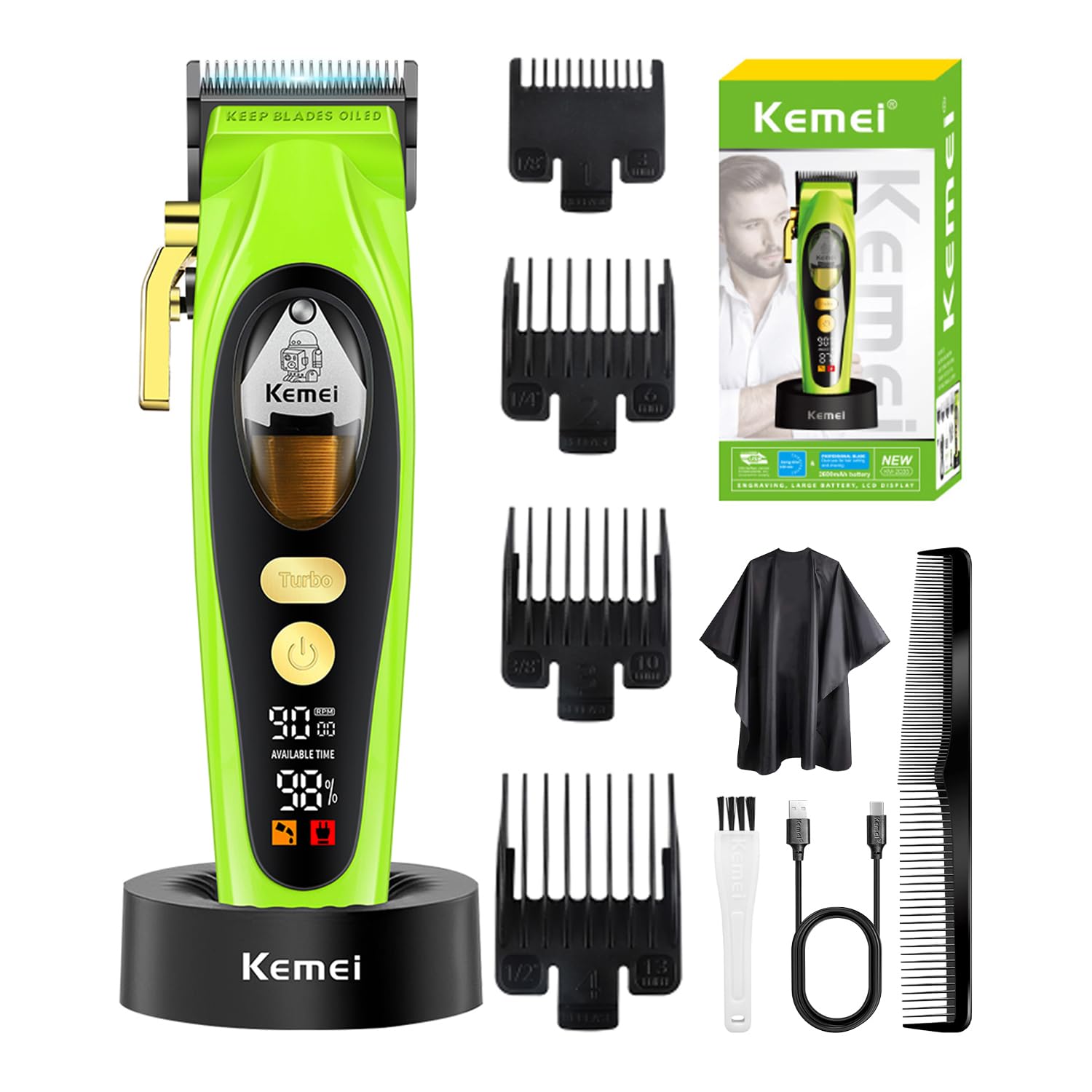 KEMEI Professional Hair Clippers for Men, Cordless Barber Clippers